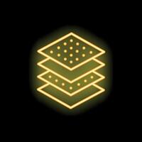 Yellow neon layers icon on black background representing data management vector