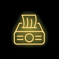 Neon icon of printer printing a document on black background vector
