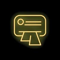 Neon yellow atm cash machine icon glowing on black background vector