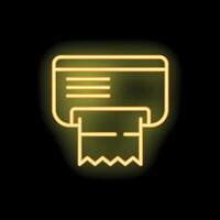 Neon icon of printer printing document on black background vector