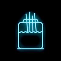 Blue neon sign of incense sticks burning in water in square container on black background vector