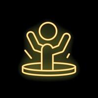 Neon style icon of person falling in hole raising arms vector
