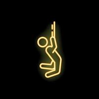 Neon style pictogram of a person climbing a rope vector