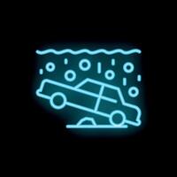 Neon icon of car sinking in water with bubbles rising vector