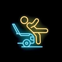 Neon sign representing a man falling from a lawnmower having an accident while gardening vector