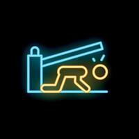 Neon style icon of person crawling under closed barrier vector