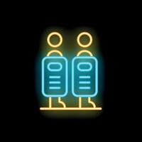 Neon icon of two people standing behind podiums speaking at conference vector