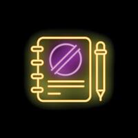 Neon sign of a notebook with stop sign representing taking a break vector