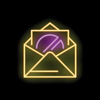 Neon icon of open mail with pie chart on black background vector