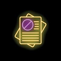 Neon sign representing forbidden documents with a cross sign on a black background vector