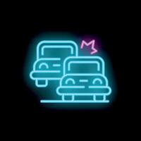 Neon style icon of two cars having a rear end collision vector