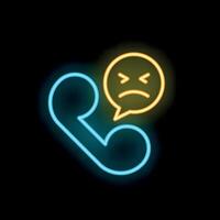 Neon phone handset receiving angry emoji message icon vector