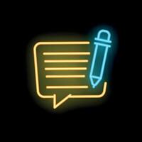 Neon sign of a speech bubble being written with a pen vector