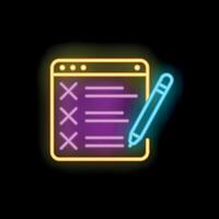 Neon online survey with check marks being filled out on black background vector