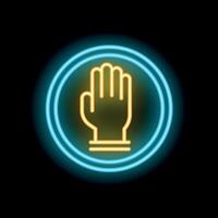 Neon sign showing open hand gesture in circle frame vector