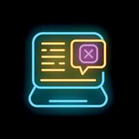 Neon icon of laptop showing delete message notification vector