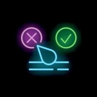 Neon icon of water drop passing through surface approving or denying permeability vector