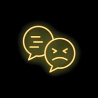 Neon icon of angry face chat bubble showing negative feedback vector