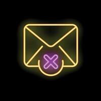 Neon icon of closed envelope with cross sign showing unsent email vector