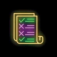 Neon icon of documents with check marks representing completed tasks vector