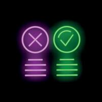 Neon signs showing right and wrong choices with checkmark and cross mark icons vector
