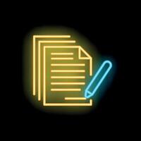 Neon sign representing signing a contract with a pen vector