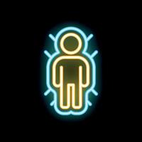 Neon sign representing a person surrounded by arrows pointing inwards vector