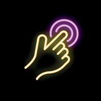 Neon sign hand clicking touch screen interface glowing icon vector