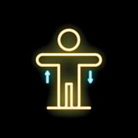 Neon icon of person spreading arms with arrows pointing up and down vector