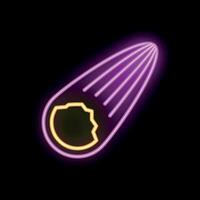 Bright neon sign of a falling meteorite with tail, glowing on a dark wall vector