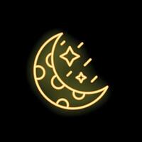 Neon yellow moon and stars glowing on black background vector
