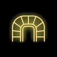 Neon yellow arched pergola structure glowing on black background vector