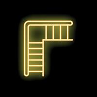 Bright yellow neon pool stairs sign glowing on a black background vector