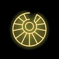Neon icon of broken circle divided into sectors on black background vector