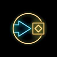 Neon sign showing blue arrow pointing at yellow square in a circle on black background vector