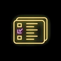 Neon icon of documents with check mark representing completed tasks vector