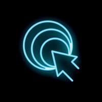 Neon arrow cursor clicking on bullseye target icon vector