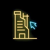 Neon style icon of building under construction with mouse cursor vector