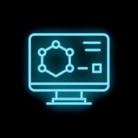 Neon icon of computer displaying molecular structure for scientific research vector