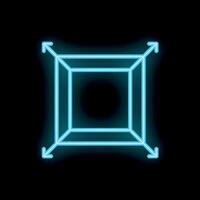 Neon cube expanding with arrows on black background vector
