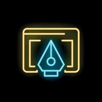 Neon icon of graphic design pen tool drawing on tablet vector