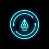 Neon blue circle enclosing nib pen tool showing concept of content creation process vector