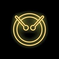 Neon drum set musical instrument shining on black background vector