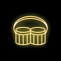 Yellow neon sign of two congas with handle on black background vector