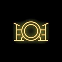 Neon sign of a drum kit glowing on black background vector