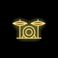 Neon icon of drum set shining on black background vector