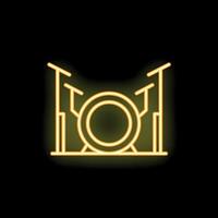 Neon sign of drum set glowing on black background vector