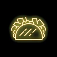 Bright yellow neon sign depicting a taco on a black background vector