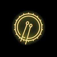 Neon drum with drumsticks glowing on black background vector