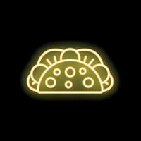 Neon sign showing a taco with lettuce, tomato, and cheese vector